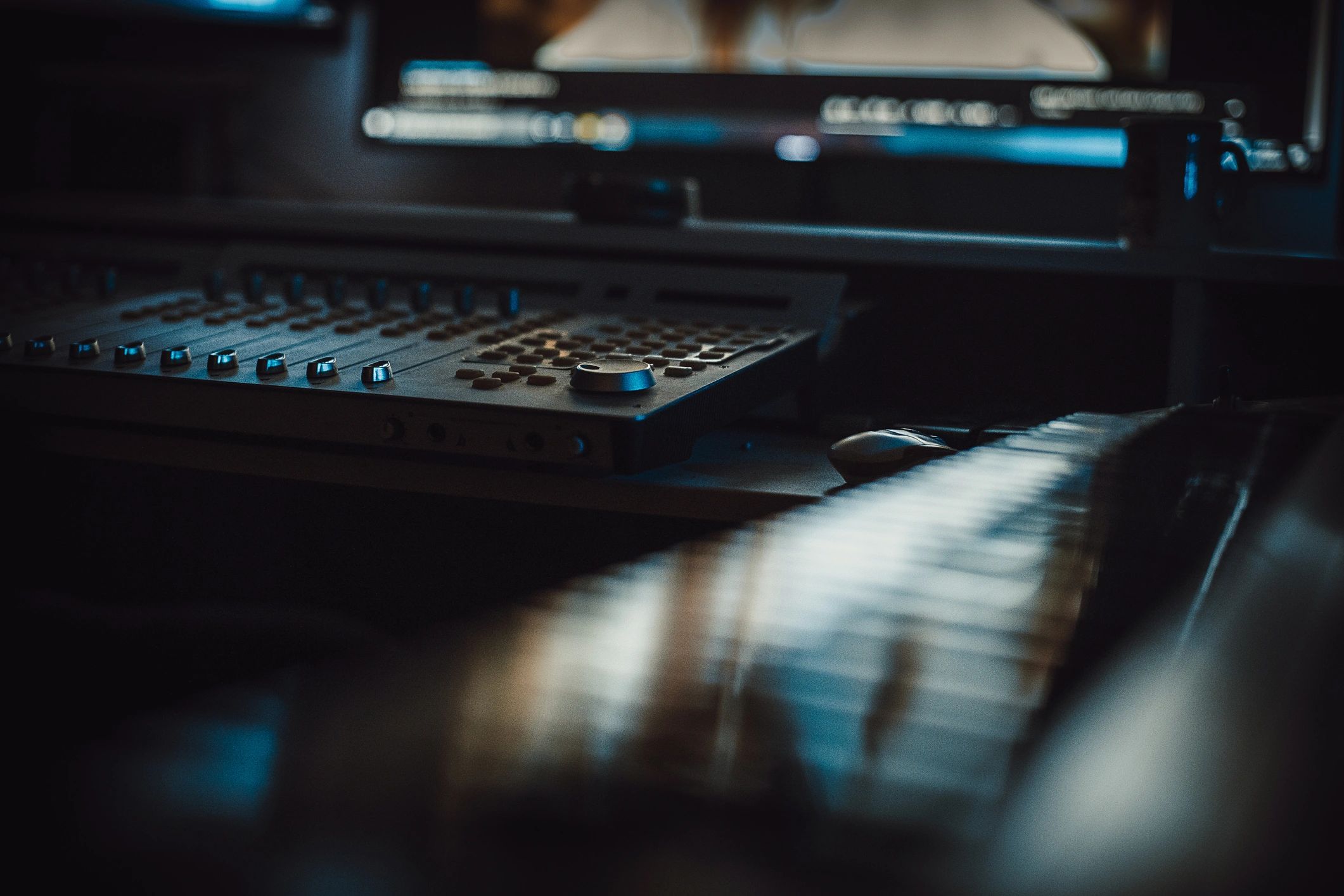 Audio equipment in a dark recording studio