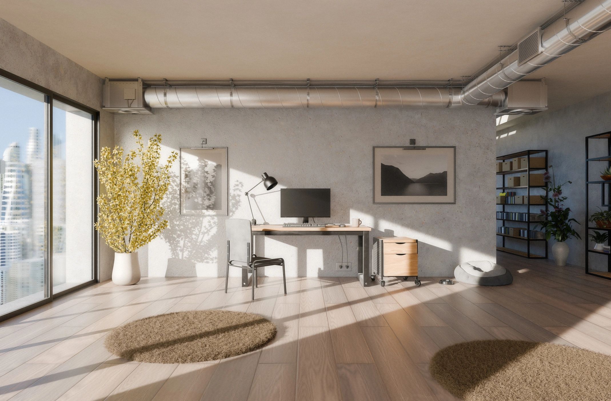 Modern minimalist workspace with natural light