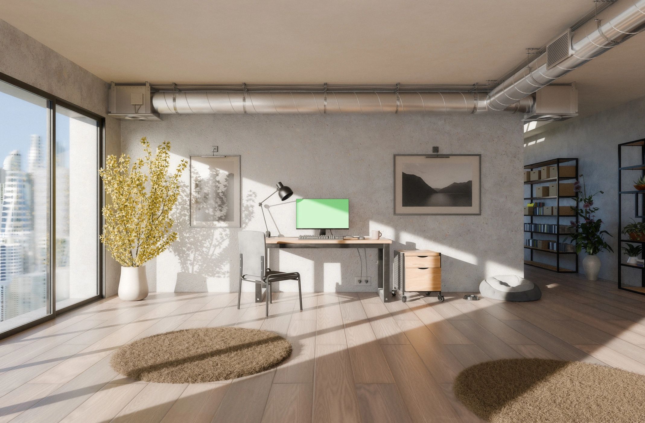 Bright home office workspace with monitor